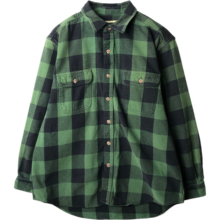 FIELD and STREAM Buffalo Check Long Sleeve Heavy Flannel Check Shirt, Men's Size XL unclear green type Vintage Second Hand