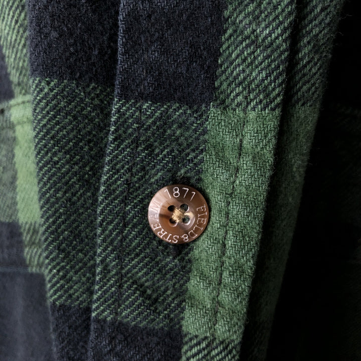 FIELD and STREAM Buffalo Check Long Sleeve Heavy Flannel Check Shirt, Men's Size XL unclear green type Vintage Second Hand