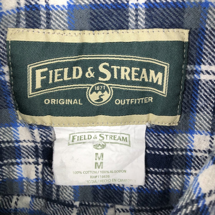 FIELD and STREAM Long Sleeve Flannel Check Shirt, Men's Size M cotton navy blue type Vintage Second Hand