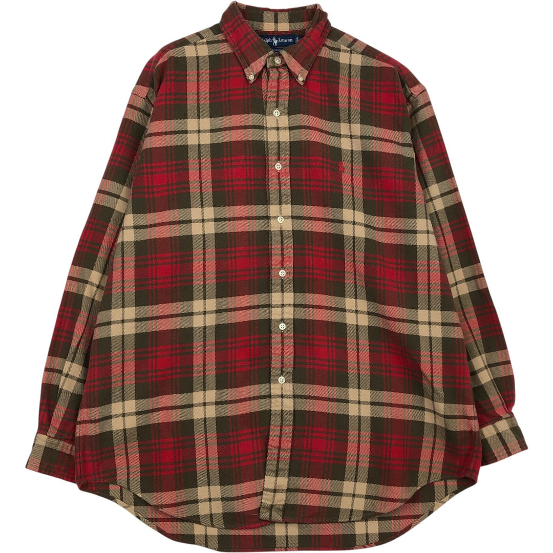 Ralph Lauren BLAKE long sleeve button down light flannel check shirt, men's size L cotton red type Vintage Second Hand