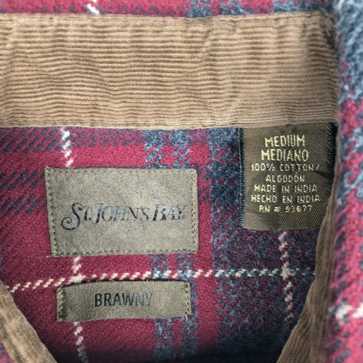 Vintage 90s-00'S St. John's Bay long-sleeved flannel check shirt, size M, men's cotton red type Vintage Second Hand