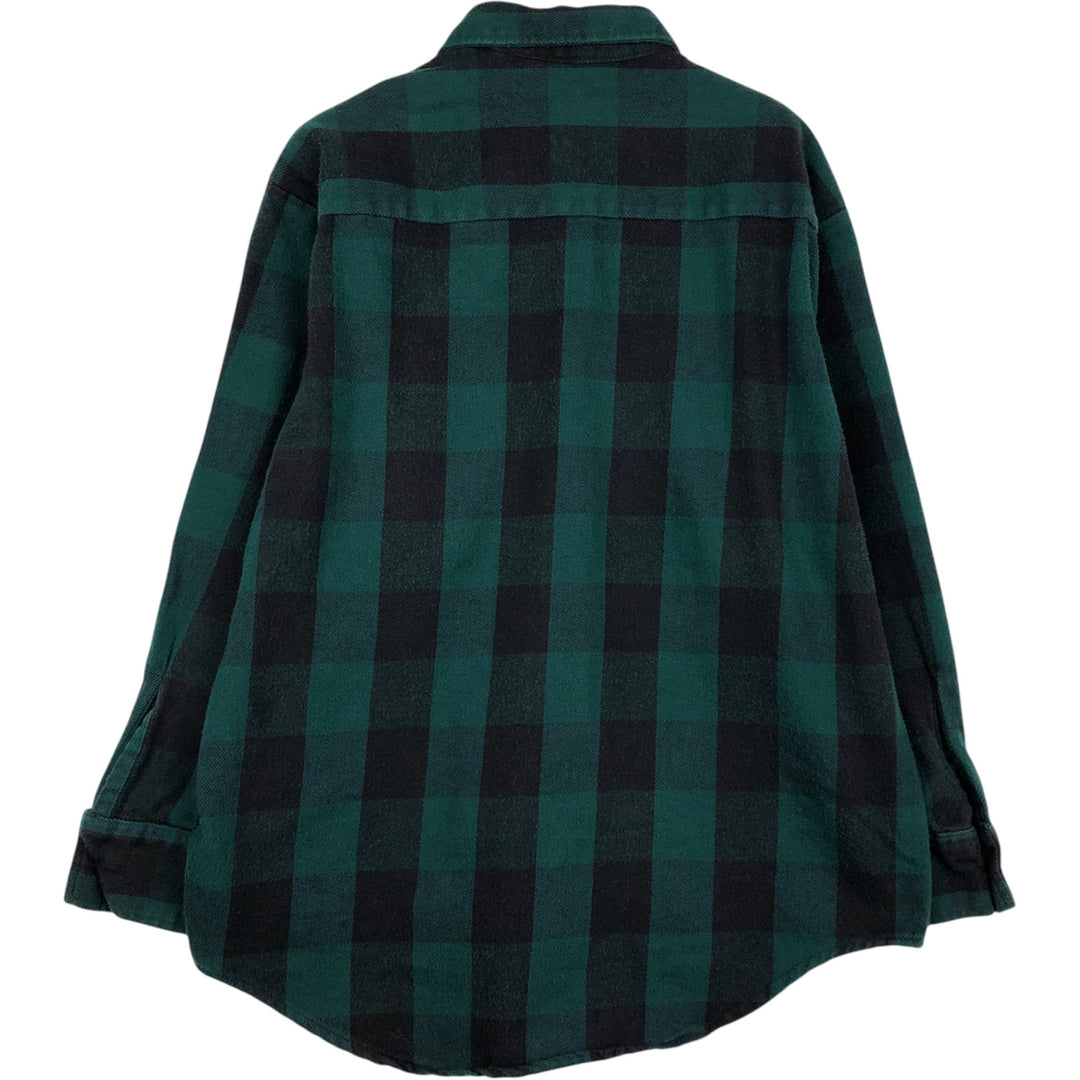 80s-90'S WINTER RUN Buffalo Check Long-Sleeve Flannel Check Shirt, Made in USA, Men's XL Equivalent, Vintage cotton green type Vintage Second Hand