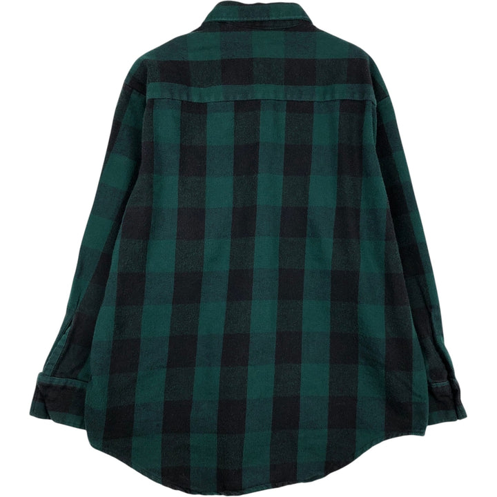 80s-90'S WINTER RUN Buffalo Check Long-Sleeve Flannel Check Shirt, Made in USA, Men's XL Equivalent, Vintage cotton green type Vintage Second Hand