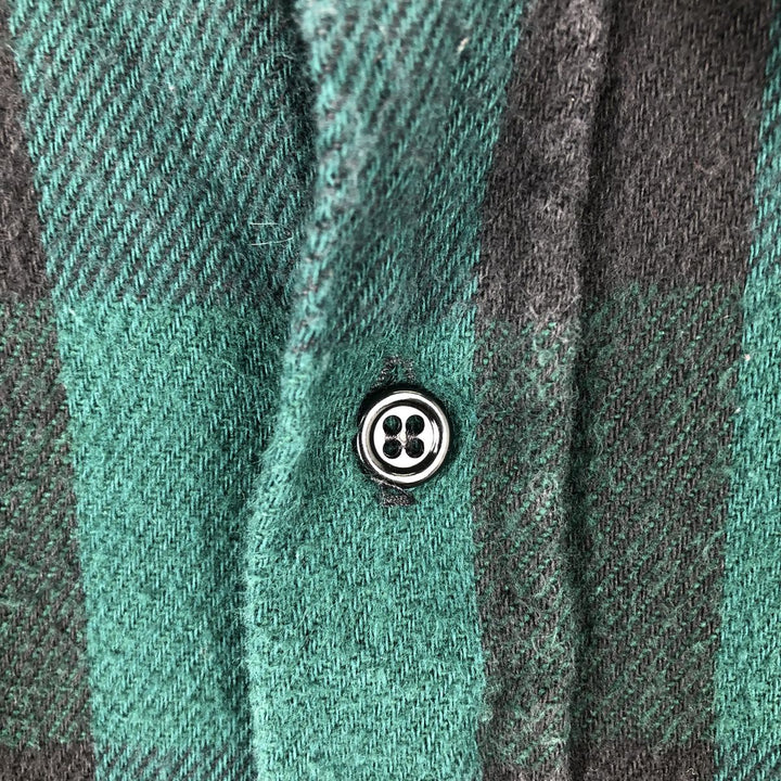 80s-90'S WINTER RUN Buffalo Check Long-Sleeve Flannel Check Shirt, Made in USA, Men's XL Equivalent, Vintage cotton green type Vintage Second Hand