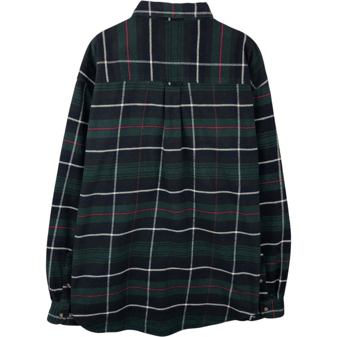 1990'S Eddie Bauer Bainbridge Flannel Long-Sleeve Button-Down Flannel Check Shirt, Men's Size XL (Equivalent), Vintage cotton green type Vintage Second Hand