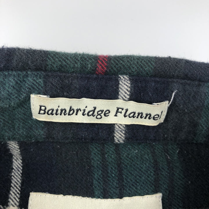 1990'S Eddie Bauer Bainbridge Flannel Long-Sleeve Button-Down Flannel Check Shirt, Men's Size XL (Equivalent), Vintage cotton green type Vintage Second Hand