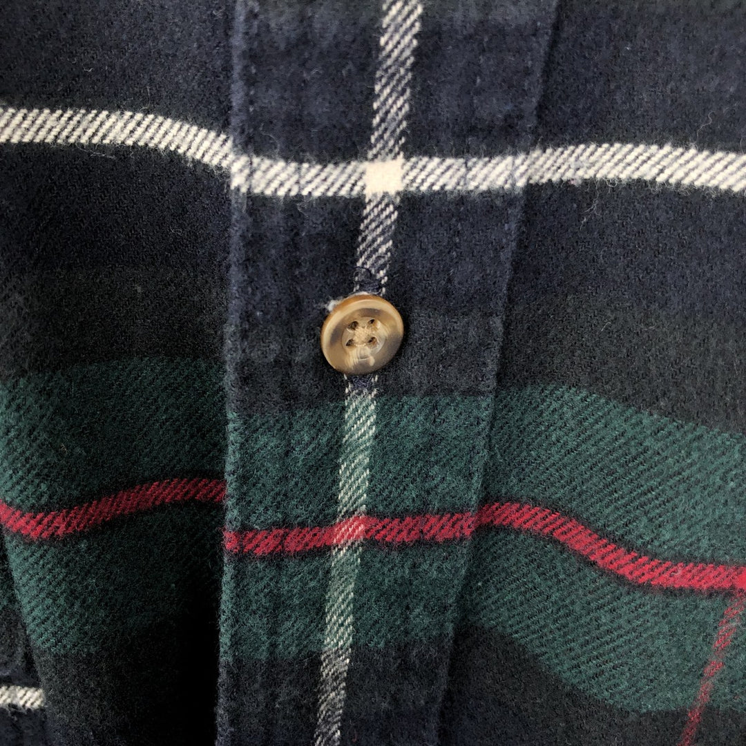 1990'S Eddie Bauer Bainbridge Flannel Long-Sleeve Button-Down Flannel Check Shirt, Men's Size XL (Equivalent), Vintage cotton green type Vintage Second Hand