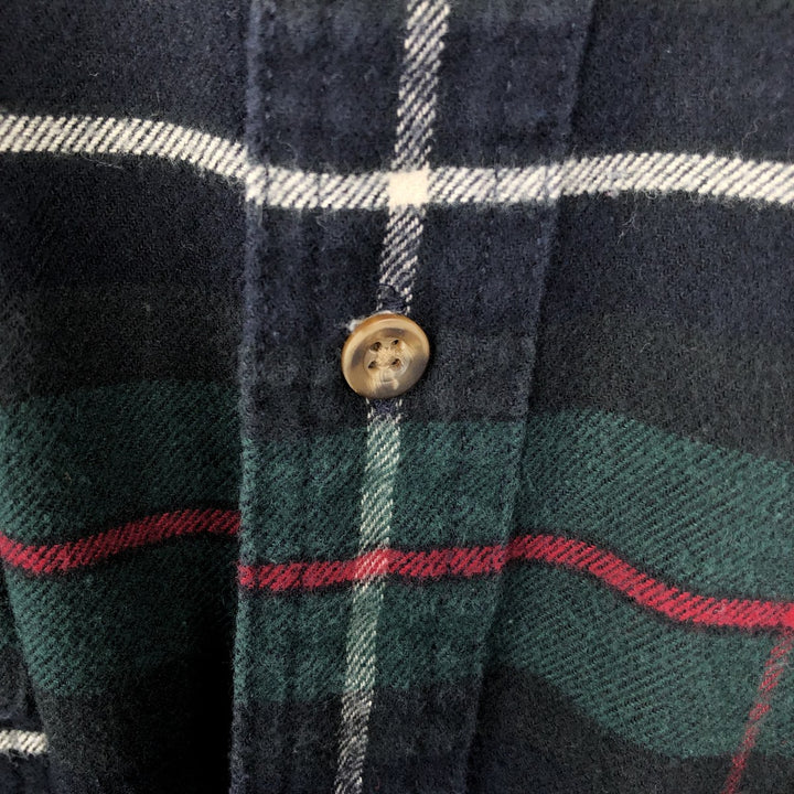 1990'S Eddie Bauer Bainbridge Flannel Long-Sleeve Button-Down Flannel Check Shirt, Men's Size XL (Equivalent), Vintage cotton green type Vintage Second Hand
