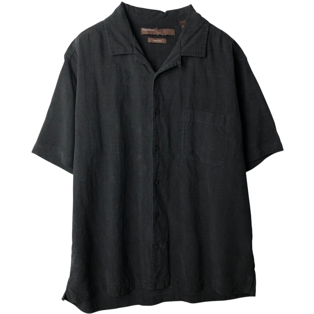Perry Ellis PERRY ELLIS Short Sleeve Open Collar Silk Shirt Box Shirt Men's L Size silk black type Vintage Second Hand