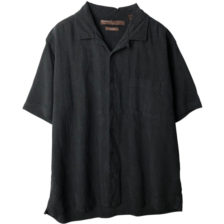 Perry Ellis PERRY ELLIS Short Sleeve Open Collar Silk Shirt Box Shirt Men's L Size silk black type Vintage Second Hand