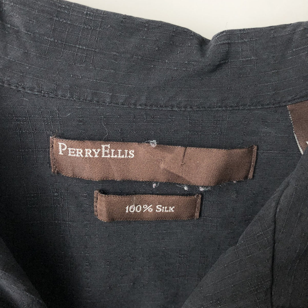 Perry Ellis PERRY ELLIS Short Sleeve Open Collar Silk Shirt Box Shirt Men's L Size silk black type Vintage Second Hand