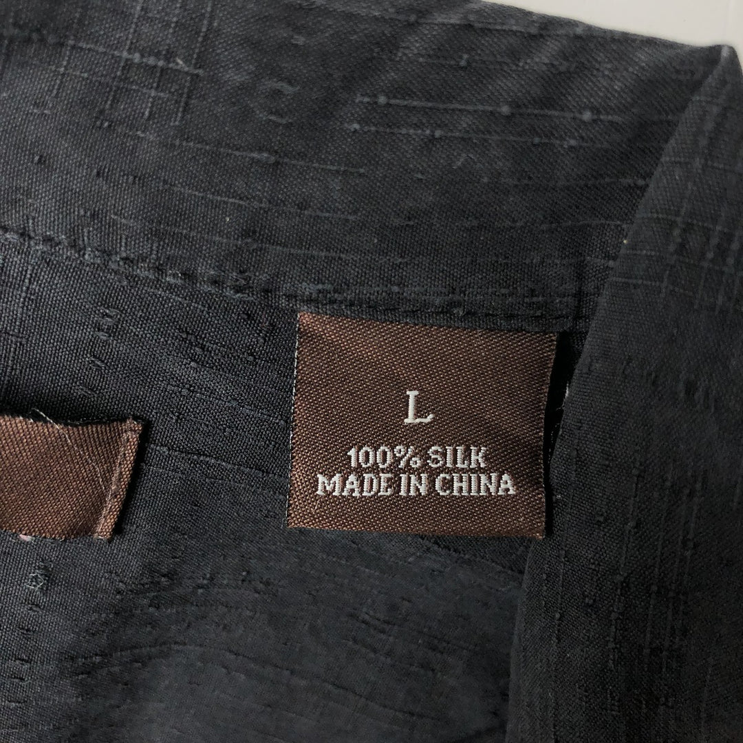 Perry Ellis PERRY ELLIS Short Sleeve Open Collar Silk Shirt Box Shirt Men's L Size silk black type Vintage Second Hand