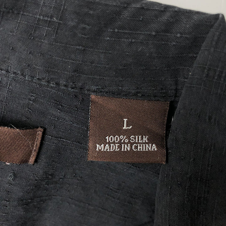 Perry Ellis PERRY ELLIS Short Sleeve Open Collar Silk Shirt Box Shirt Men's L Size silk black type Vintage Second Hand