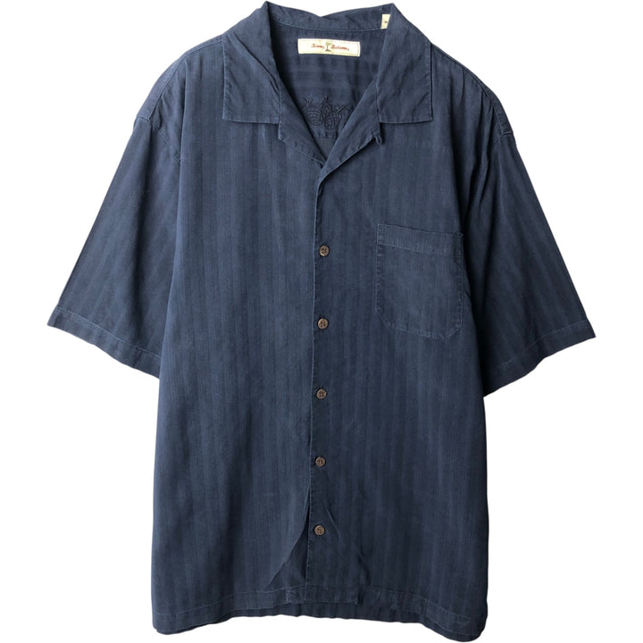 Tommy Bahama short sleeve open collar silk shirt, box shirt, men's M size silk navy blue type Vintage Second Hand