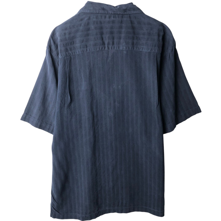 Tommy Bahama short sleeve open collar silk shirt, box shirt, men's M size silk navy blue type Vintage Second Hand