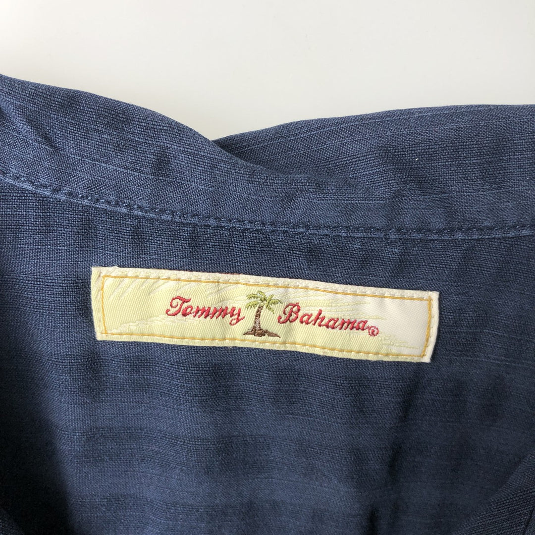 Tommy Bahama short sleeve open collar silk shirt, box shirt, men's M size silk navy blue type Vintage Second Hand
