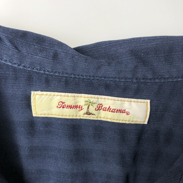 Tommy Bahama short sleeve open collar silk shirt, box shirt, men's M size silk navy blue type Vintage Second Hand