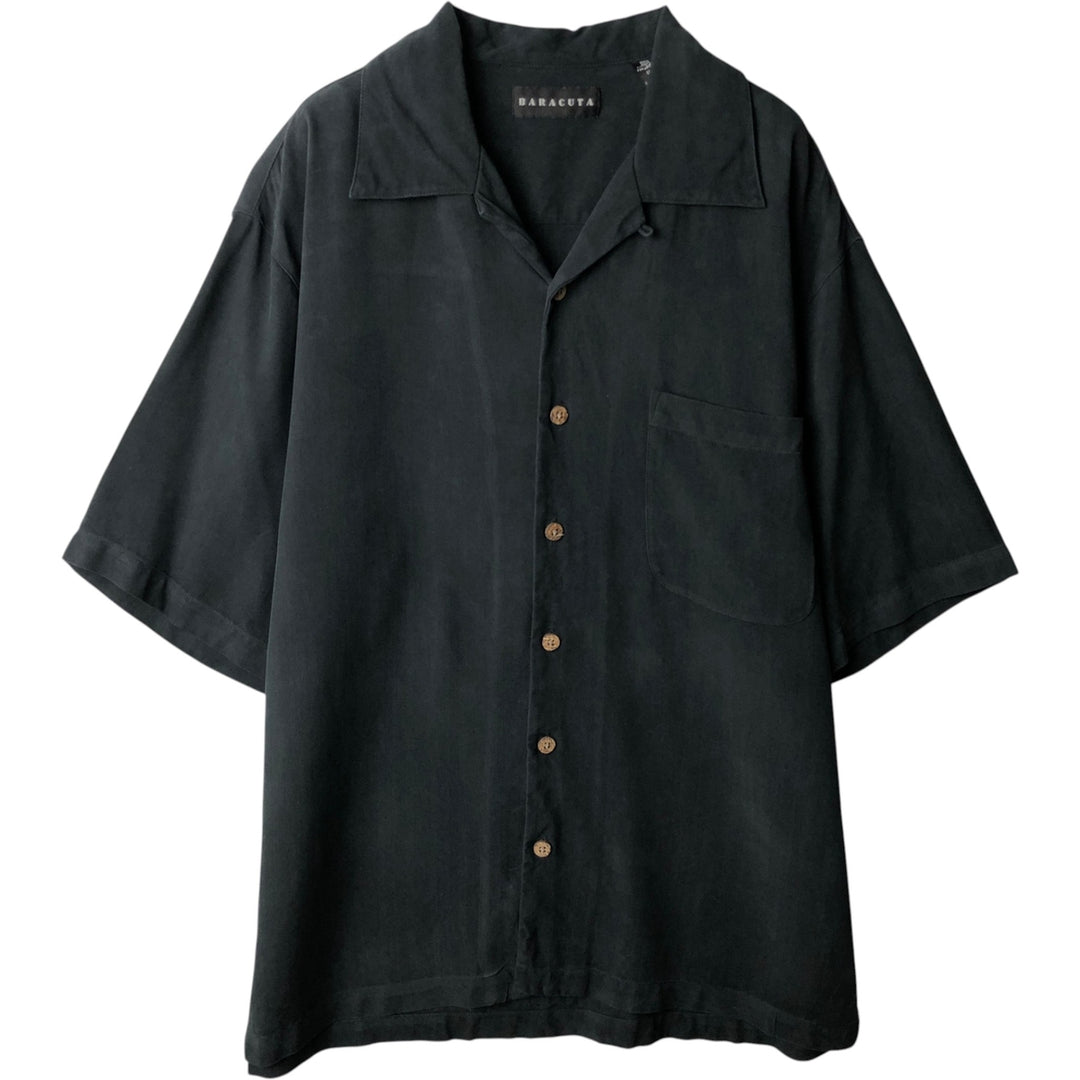 BARACUTA Short-Sleeve Open-Collar Silk Shirt, Boxy Fit, Men's Size M (approx.) silk black type Vintage Second Hand