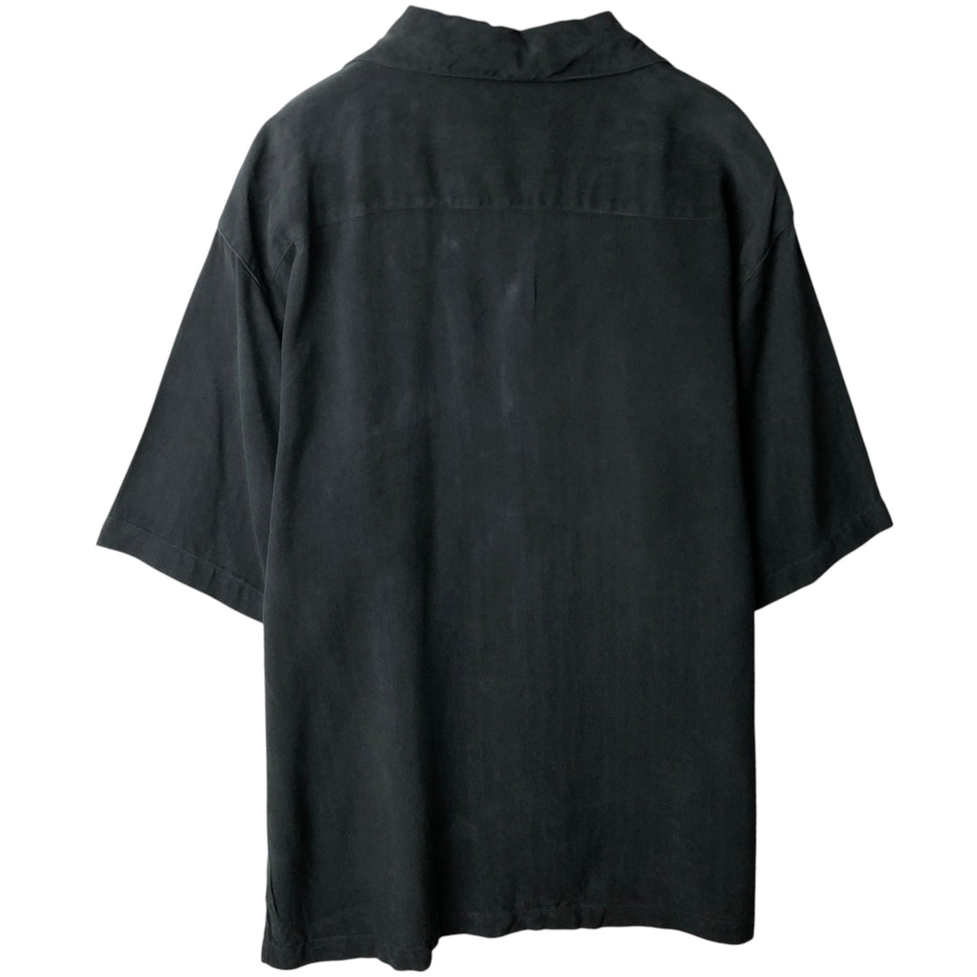 BARACUTA Short-Sleeve Open-Collar Silk Shirt, Boxy Fit, Men's Size M (approx.) silk black type Vintage Second Hand