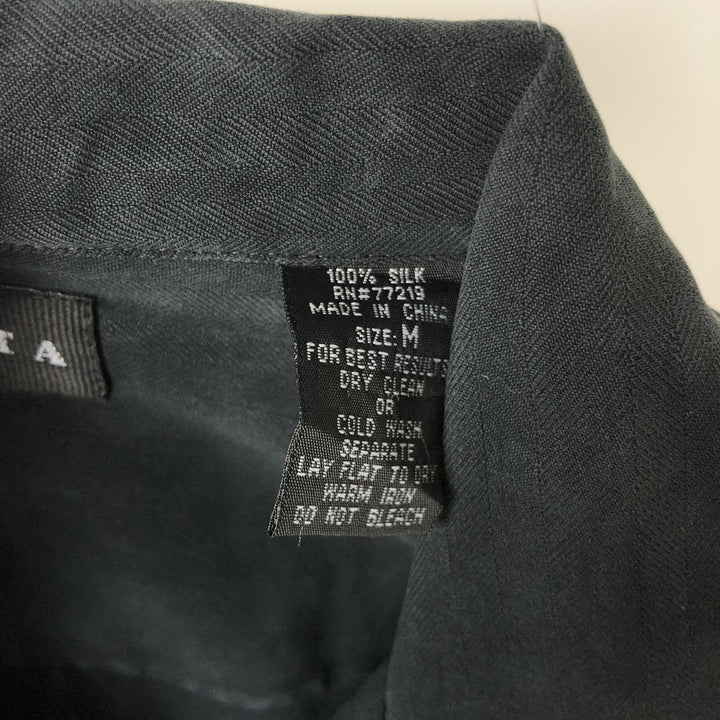 BARACUTA Short-Sleeve Open-Collar Silk Shirt, Boxy Fit, Men's Size M (approx.) silk black type Vintage Second Hand