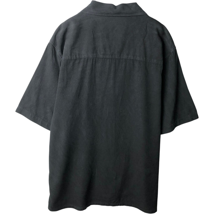 WF Short-Sleeve Open-Collar Silk Shirt, Boxy Shirt, Men's Size L (approx.) silk black type Vintage Second Hand
