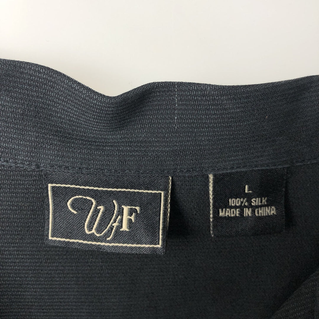 WF Short-Sleeve Open-Collar Silk Shirt, Boxy Shirt, Men's Size L (approx.) silk black type Vintage Second Hand