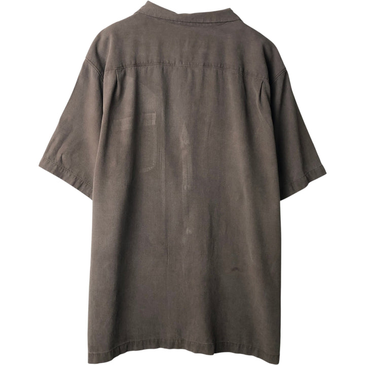 Tommy Bahama Short-Sleeve Open-Collar Cotton Shirt, Boxy Fit, Men's Size XL silk brown type Vintage Second Hand