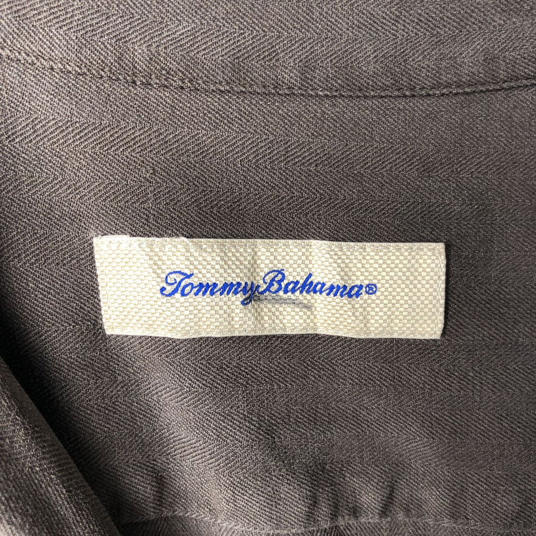 Tommy Bahama Short-Sleeve Open-Collar Cotton Shirt, Boxy Fit, Men's Size XL silk brown type Vintage Second Hand