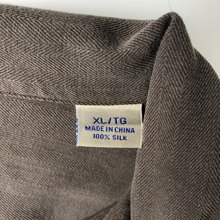 Tommy Bahama Short-Sleeve Open-Collar Cotton Shirt, Boxy Fit, Men's Size XL silk brown type Vintage Second Hand