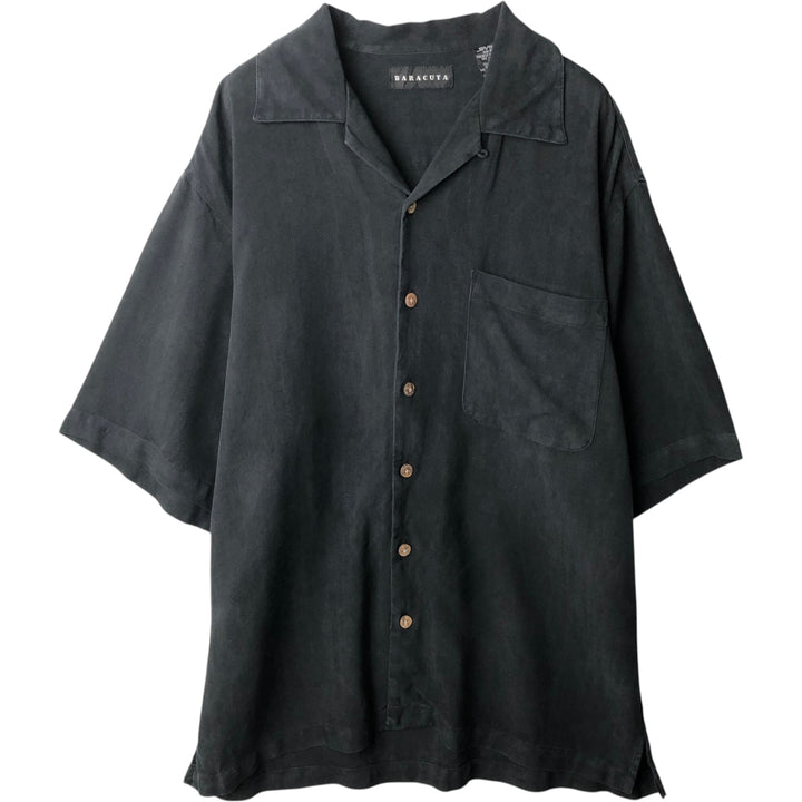 BARACUTA Short-Sleeve Open-Collar Silk Shirt, Boxy Fit, Men's Size M (approx.) silk black type Vintage Second Hand