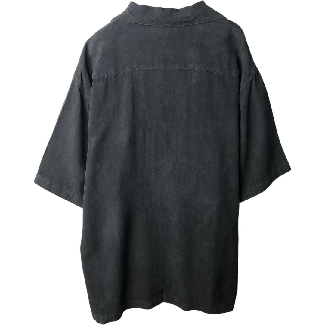 BARACUTA Short-Sleeve Open-Collar Silk Shirt, Boxy Fit, Men's Size M (approx.) silk black type Vintage Second Hand