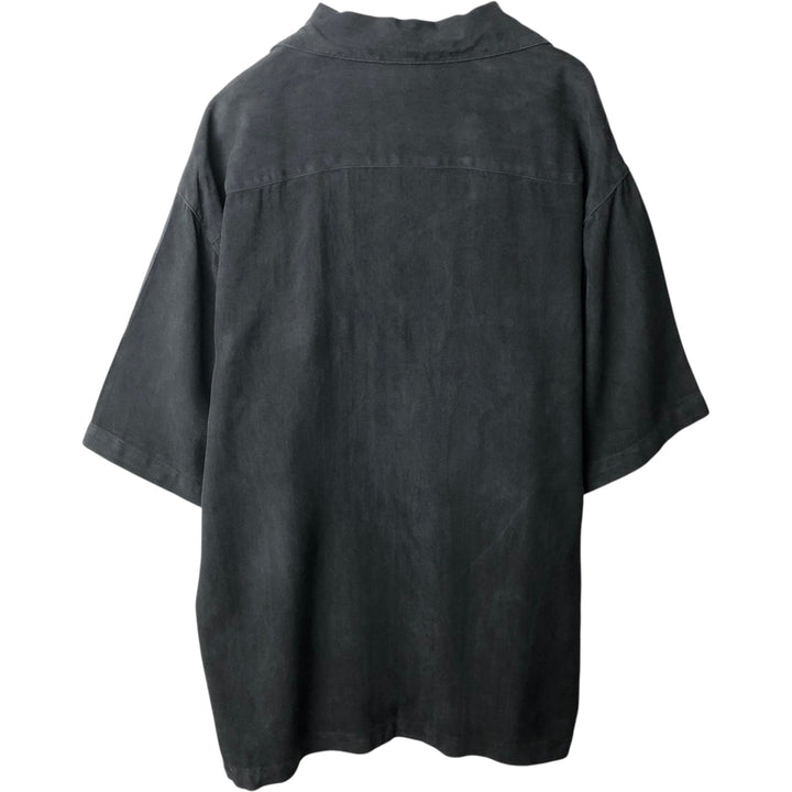 BARACUTA Short-Sleeve Open-Collar Silk Shirt, Boxy Fit, Men's Size M (approx.) silk black type Vintage Second Hand