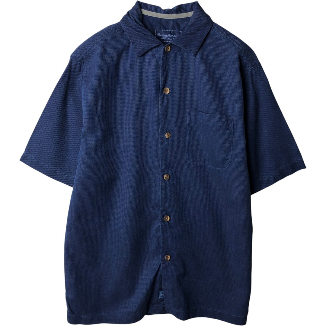 Tommy Bahama ORIGINAL FIT Short-Sleeve Silk Box Shirt (Men's Size S) silk navy blue type Vintage Second Hand