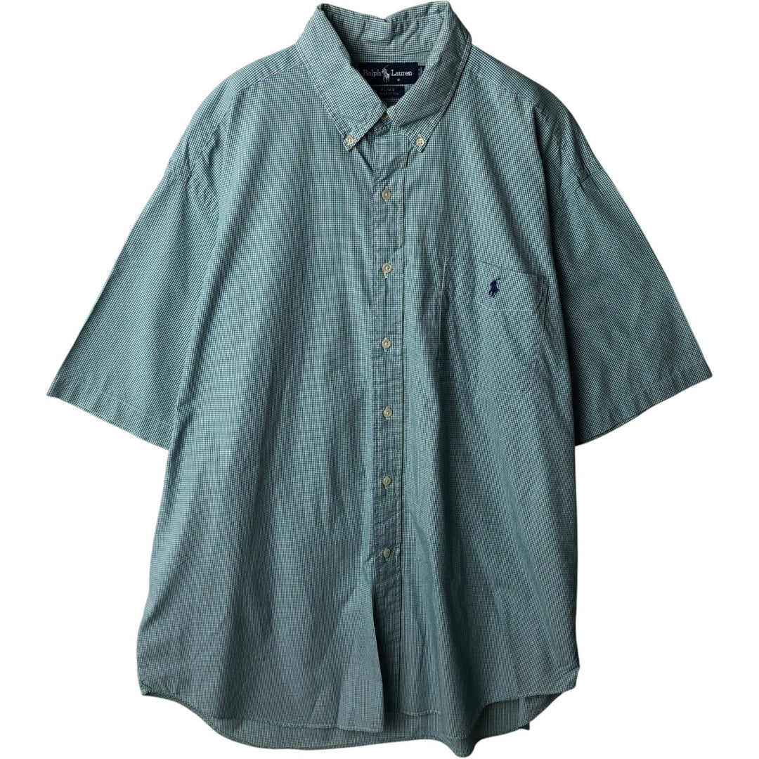 Ralph Lauren POLO RALPH LAUREN BLAKE Gingham Check Short-Sleeve Button-Down Check Shirt, Men's Size XL (approx.) cotton green type Vintage Second Hand