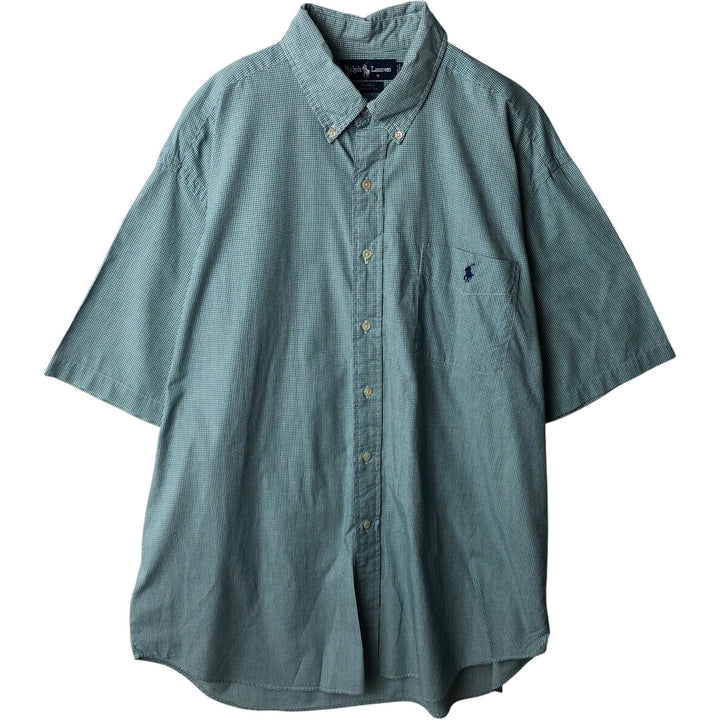 Ralph Lauren POLO RALPH LAUREN BLAKE Gingham Check Short-Sleeve Button-Down Check Shirt, Men's Size XL (approx.) cotton green type Vintage Second Hand