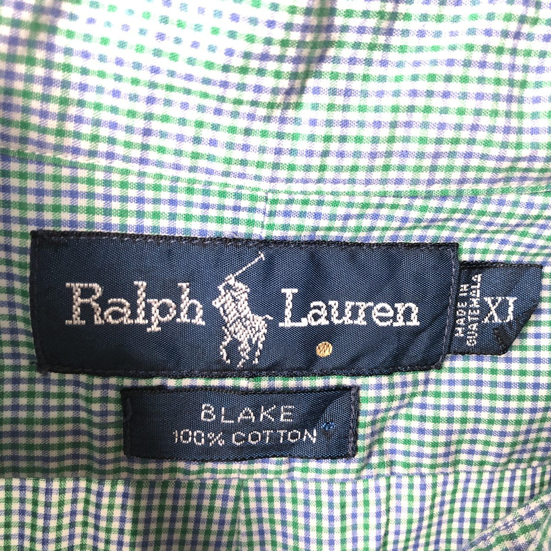 Ralph Lauren POLO RALPH LAUREN BLAKE Gingham Check Short-Sleeve Button-Down Check Shirt, Men's Size XL (approx.) cotton green type Vintage Second Hand