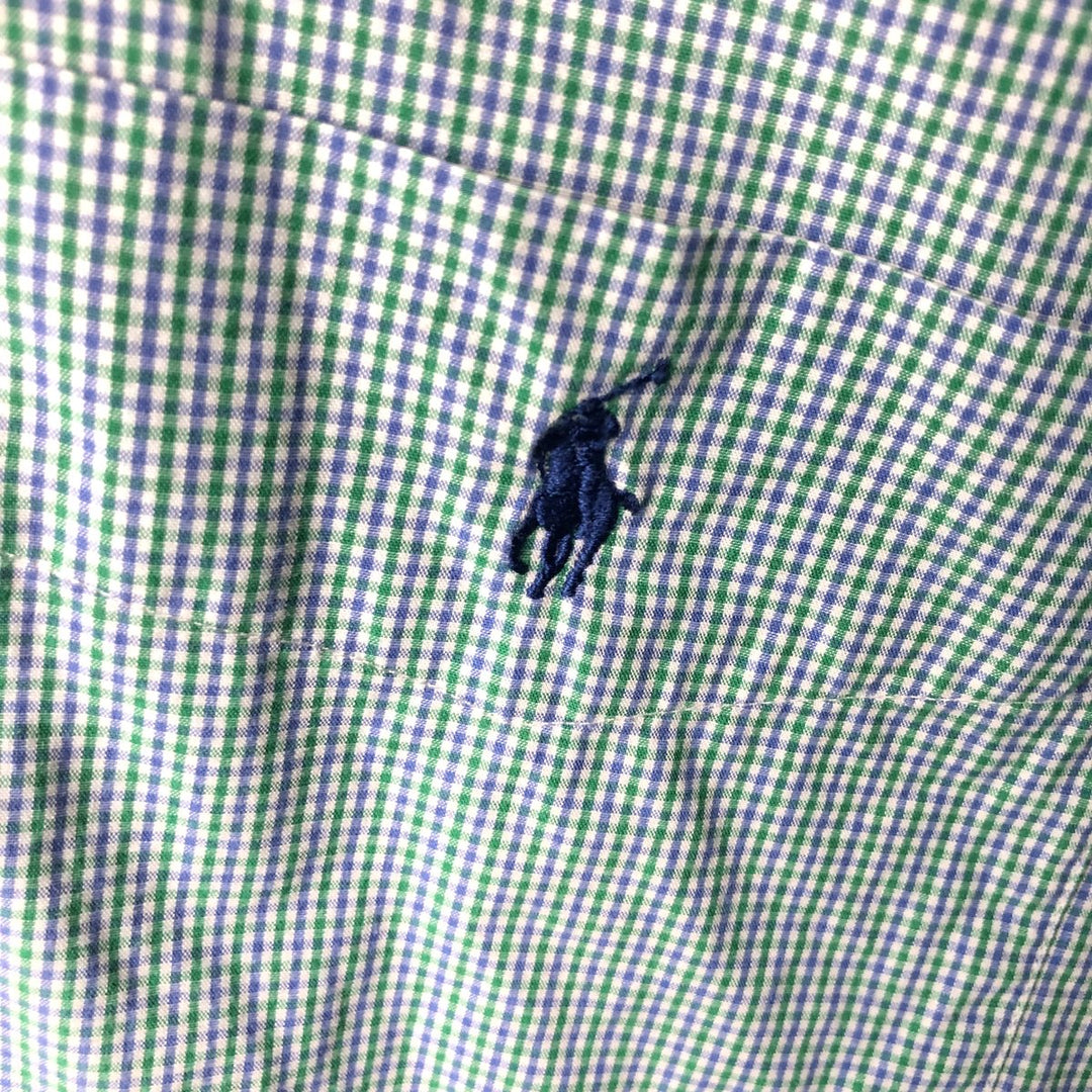 Ralph Lauren POLO RALPH LAUREN BLAKE Gingham Check Short-Sleeve Button-Down Check Shirt, Men's Size XL (approx.) cotton green type Vintage Second Hand