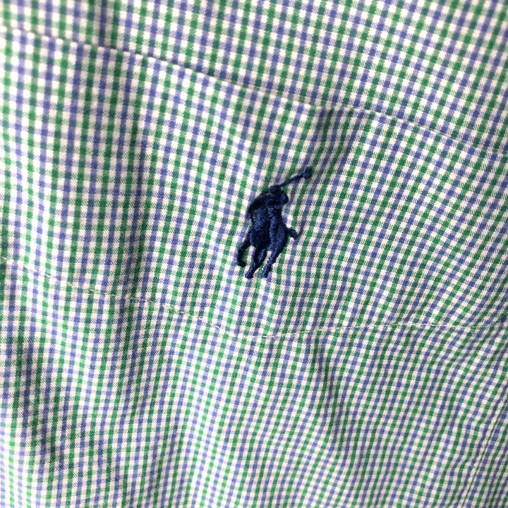 Ralph Lauren POLO RALPH LAUREN BLAKE Gingham Check Short-Sleeve Button-Down Check Shirt, Men's Size XL (approx.) cotton green type Vintage Second Hand