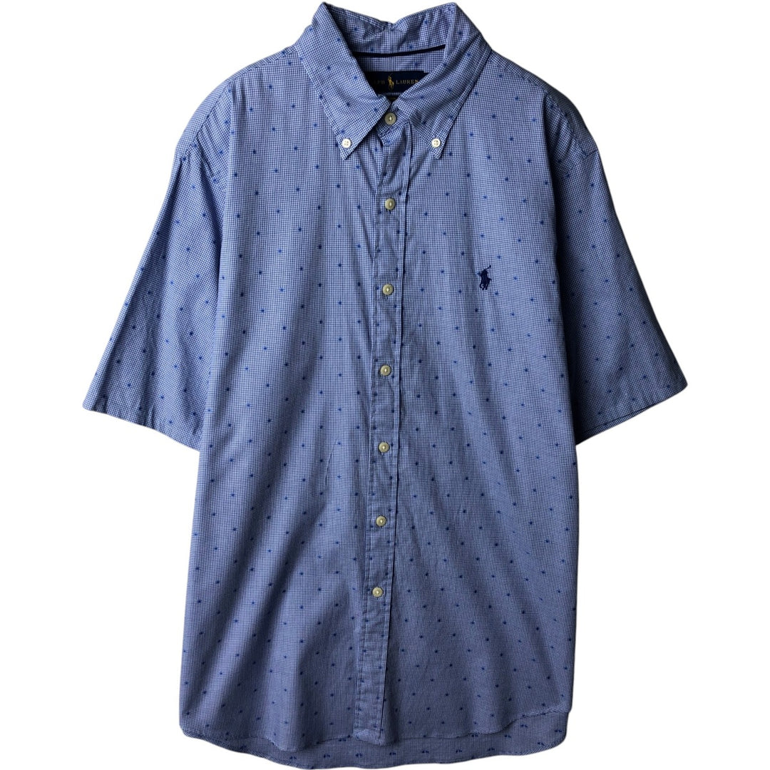 Ralph Lauren POLO RALPH LAUREN PERFORMANCE Houndstooth Pattern Short-Sleeve Button-Down Shirt, Men's Size L (approx.) cotton blue type Vintage Second Hand