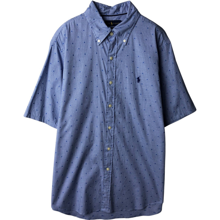 Ralph Lauren POLO RALPH LAUREN PERFORMANCE Houndstooth Pattern Short-Sleeve Button-Down Shirt, Men's Size L (approx.) cotton blue type Vintage Second Hand