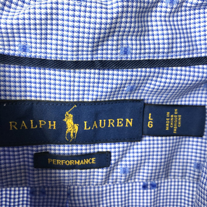 Ralph Lauren POLO RALPH LAUREN PERFORMANCE Houndstooth Pattern Short-Sleeve Button-Down Shirt, Men's Size L (approx.) cotton blue type Vintage Second Hand