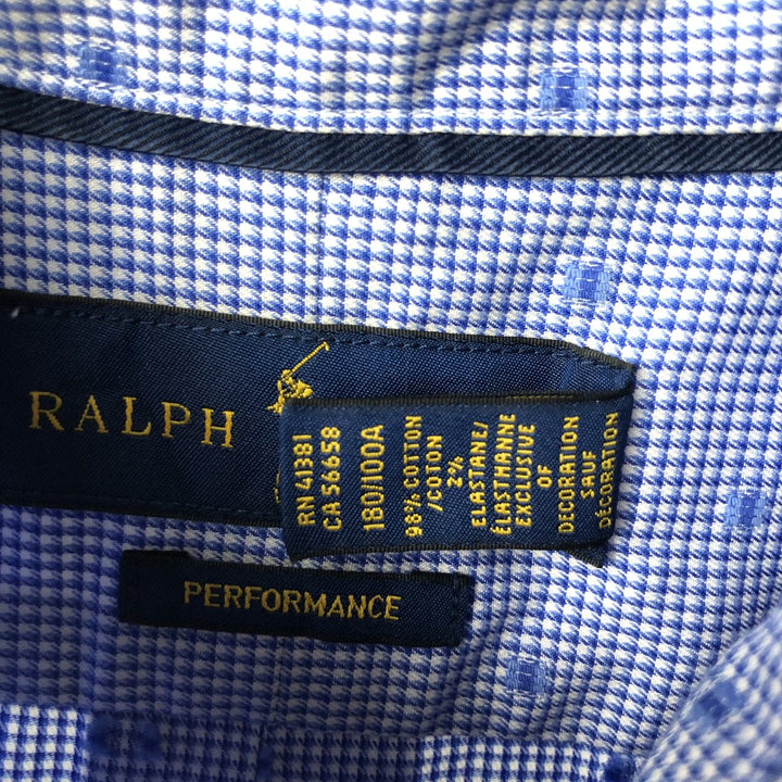 Ralph Lauren POLO RALPH LAUREN PERFORMANCE Houndstooth Pattern Short-Sleeve Button-Down Shirt, Men's Size L (approx.) cotton blue type Vintage Second Hand