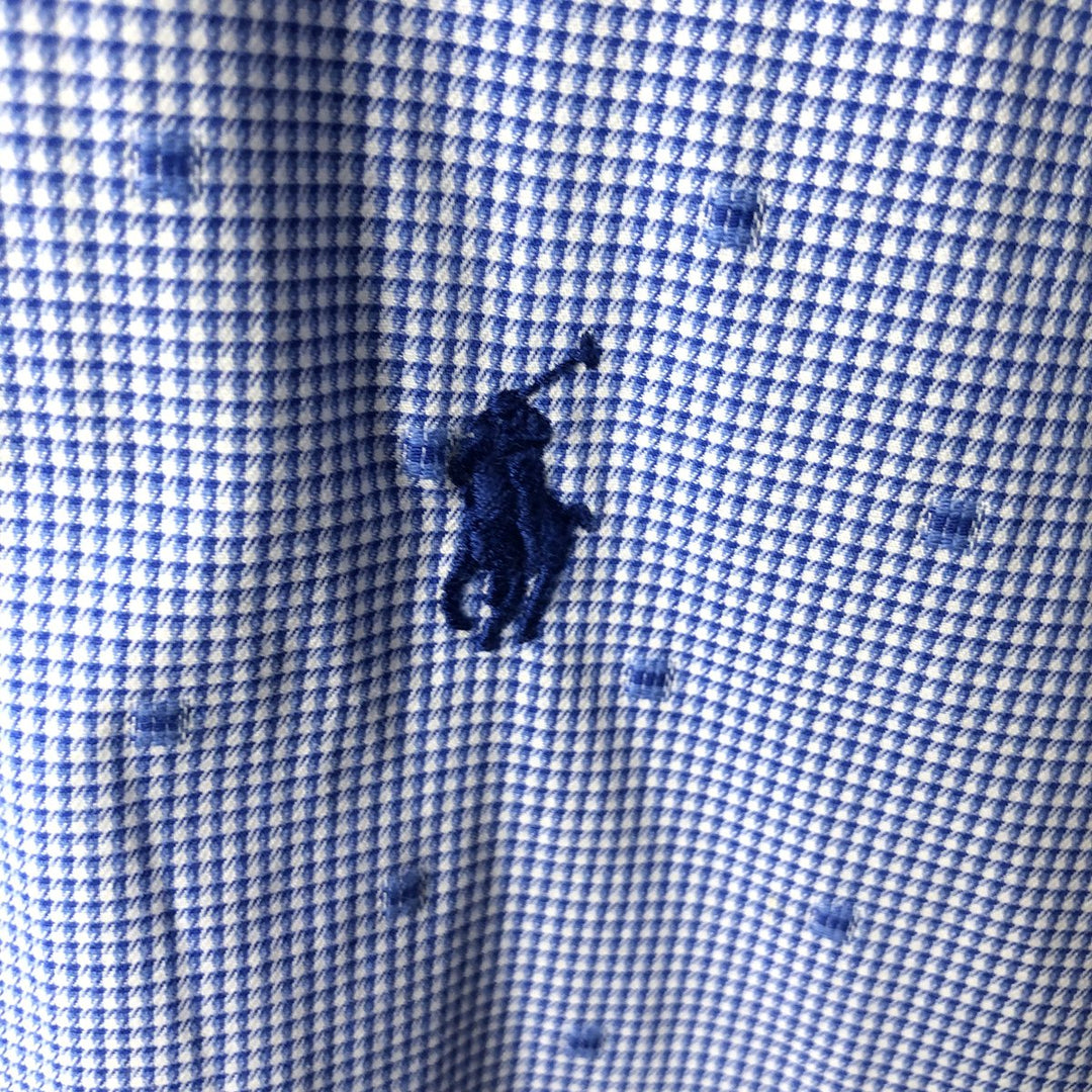 Ralph Lauren POLO RALPH LAUREN PERFORMANCE Houndstooth Pattern Short-Sleeve Button-Down Shirt, Men's Size L (approx.) cotton blue type Vintage Second Hand