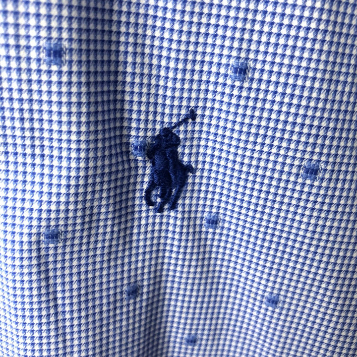 Ralph Lauren POLO RALPH LAUREN PERFORMANCE Houndstooth Pattern Short-Sleeve Button-Down Shirt, Men's Size L (approx.) cotton blue type Vintage Second Hand