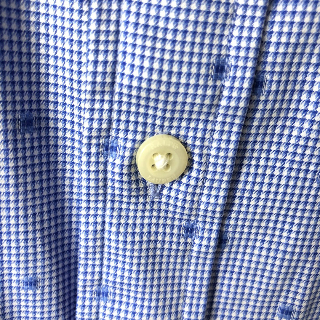 Ralph Lauren POLO RALPH LAUREN PERFORMANCE Houndstooth Pattern Short-Sleeve Button-Down Shirt, Men's Size L (approx.) cotton blue type Vintage Second Hand