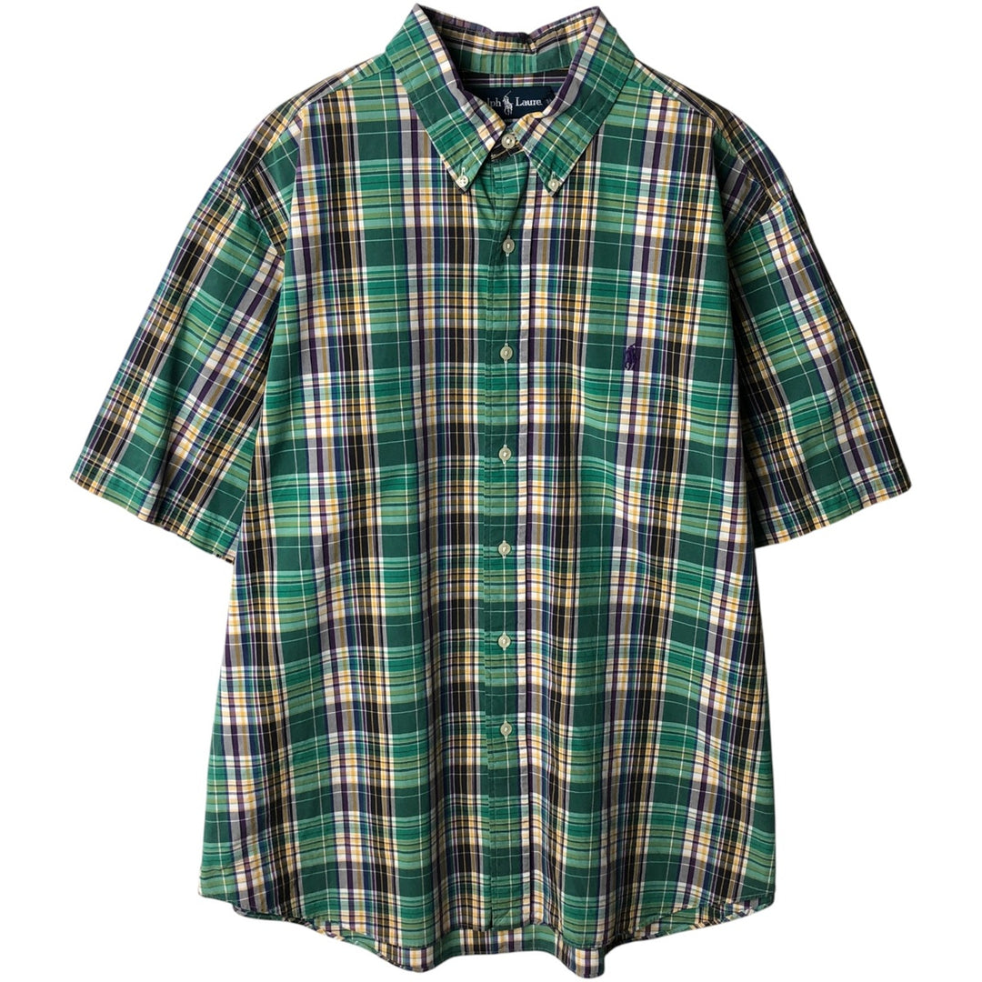 Ralph Lauren POLO RALPH LAUREN CLASSIC FIT Short-Sleeve Button-Down Check Shirt, Men's Size XL (approx.) cotton green type Vintage Second Hand
