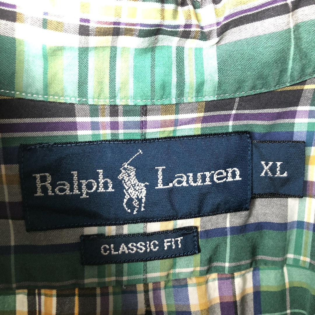 Ralph Lauren POLO RALPH LAUREN CLASSIC FIT Short-Sleeve Button-Down Check Shirt, Men's Size XL (approx.) cotton green type Vintage Second Hand