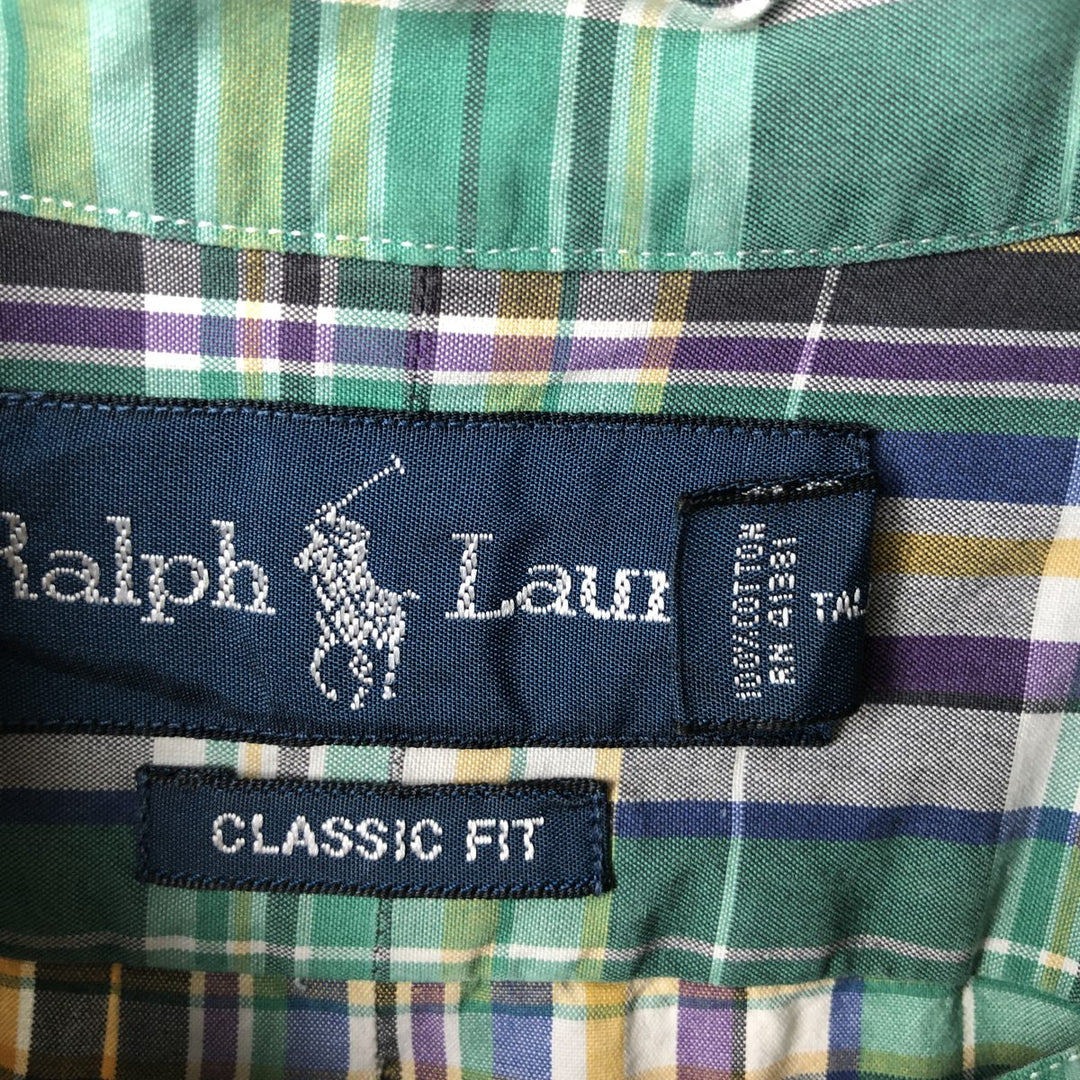 Ralph Lauren POLO RALPH LAUREN CLASSIC FIT Short-Sleeve Button-Down Check Shirt, Men's Size XL (approx.) cotton green type Vintage Second Hand