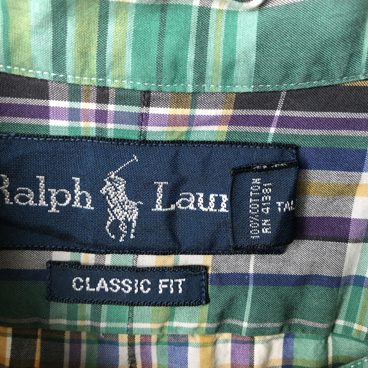 Ralph Lauren POLO RALPH LAUREN CLASSIC FIT Short-Sleeve Button-Down Check Shirt, Men's Size XL (approx.) cotton green type Vintage Second Hand