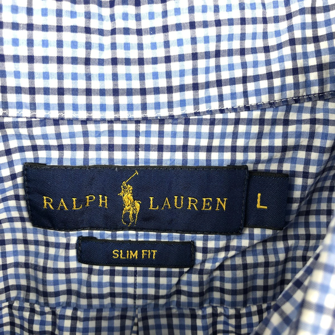 Ralph Lauren SLIM FIT Short-Sleeve Button-Down Check Shirt, Men's Size L (approx.) cotton blue type Vintage Second Hand